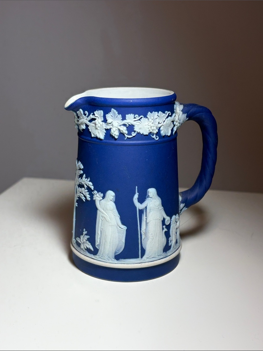 Blue Antique Wedgwood Jasperware Cobalt Blue 4 Inch Pitcher Made In England